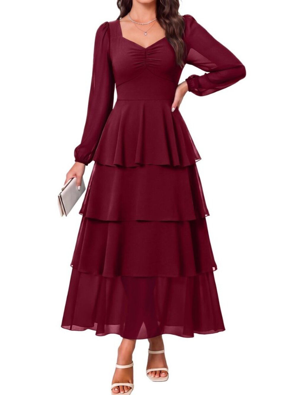 Womens Long Sleeve Chiffon Fall Formal Wedding Guest Maxi Dress